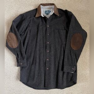 Vintage Woolrich Wool Shirt Jacket L USA Suede Collar Elbow Patches